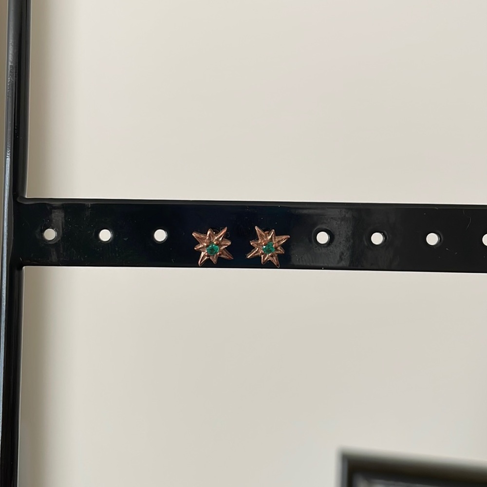 Rose gold earrings with green stones